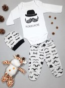 Resim Mai Perla Unisex Bebek Beyaz Bıyıklı 3 Lü Zıbın Takımı 