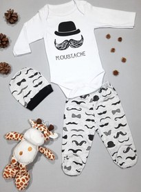 Resim Mai Perla Unisex Bebek Beyaz Bıyıklı 3 Lü Zıbın Takımı 
