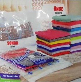 Resim 2 Adet Büyük Boy 80 Cm X 100 Cm Vakumlu Poşet Vakumlu Hurç Vakumlu Torba Yorgan Yastık Saklama Hurcu 