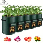 Resim 5 Adet Patates Yetiştirme Çuvalı, 3.79 L/18.93 L/26.5 L/37.85 L Saplı ve Hasat Pencereli Yetiştirme Çuvalları, Patates, Çiçek, Mantar, Domates ve Sebzeler İçin Bitki Saksısı Ekiciler 