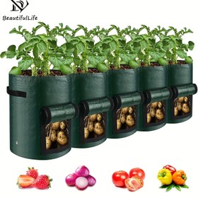 Resim 5 Adet Patates Yetiştirme Çuvalı, 3.79 L/18.93 L/26.5 L/37.85 L Saplı ve Hasat Pencereli Yetiştirme Çuvalları, Patates, Çiçek, Mantar, Domates ve Sebzeler İçin Bitki Saksısı Ekiciler 