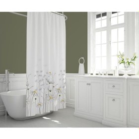 Resim Banyo Perdesi Papatya Desen Duş Perdesi Tek Kanat Banyo Perdeleri 