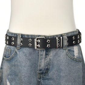 Resim 1 Adet Punk Tarzı Kız ve Genç Moda Deliksiz Hava Delikli Kemer Günlük Kullanım Trendy Çok Amaçlı Öğrenci Suni Deri Kemer 