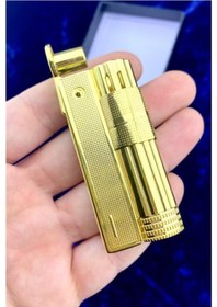 Resim Rüzgar Korumalı Benzinli Metal Muhtar Çakmağı Gold Renk Altın 