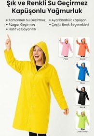 Resim Unisex Su Geçirmez Kapüşonlu Yağmurluk, Hafif ve Katlanabilir Yağmur Pançosu, Rüzgar Geçirmez Seyahat & Kamp Ceketi 