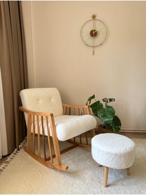 Resim öz kısmet mobilya since 1990 Sallanan Ahşap Berjer Koltuk Puf Ve Minder Hediyeli 