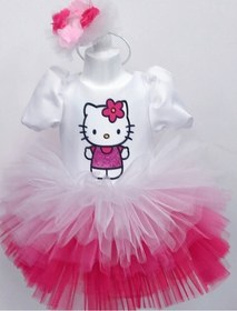 Resim Hello Kitty Baskılı Kız Çocuk Bebek Doğumgünü Elbise Parti Kostüm 