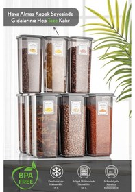 Resim Meleni Home 12'li Jumbo Boy Elisa Etiketli Kapaklı Kare Erzak Saklama Kabı Antrasit 12 X 1.70 Lt Bakliyat Kabı 