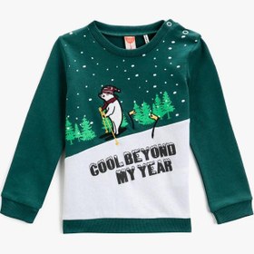 Resim Erkek Bebek Baskılı Bisiklet Yaka Sweatshirt Pamuklu 