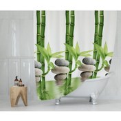 Resim Tropik Polyester Kumaş Bamboo Desen Banyo Perdesi 