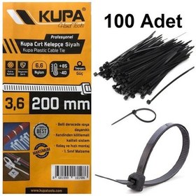 Resim Kupa SİYAH Plastik Cırt Kelepçe 3,6x200 mm. - 100 Adet 
