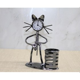 Resim River World Kedi Kalemlik Ve Saat Saksafon Çalan Müzisyen Metal 