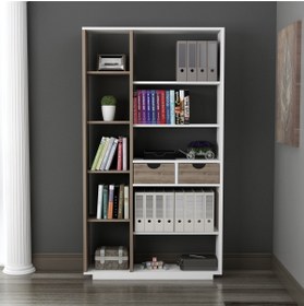 Resim Arnetti Luma 10 Bölmeli 2 Dolaplı Modern Kitaplık Beyaz Ceviz - Luma 