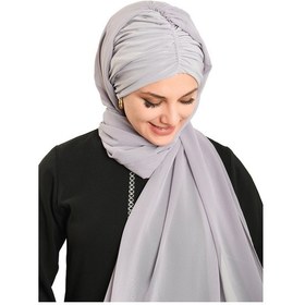 Resim Hürrem Bone Gri Pratik Hazır Geçmeli Bone Şal Şifon Drapeli 2507 15 gri 