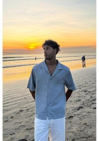 Resim Flaw Flowers Sırt Baskılı Oversize Kısa Kol Gömlek Gri-26202 Gri 