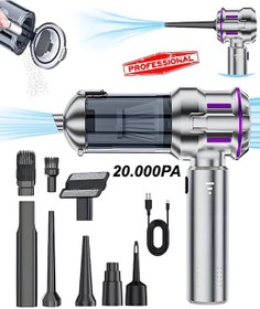 Resim H-8083 20.000pa Kablosuz Oto Araç Süpürgesi Şarjlı 3 Kademeli Profesyonel Ultra Çekim Güçlü Mini Gümüş Gri 