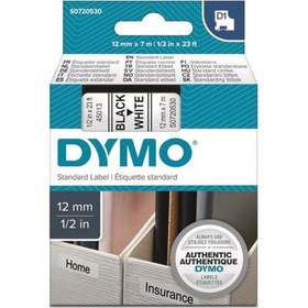 Resim Dymo D1 Beyaz/Siyah Yedek Şerit 12Mm X 7Mt 45013 