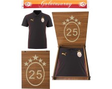 Resim Galatasaray Orijinal Puma A Takım 5 Yıldız Polo T-Shirt Atkı ve Hediyelik Ahşap Kutulu 