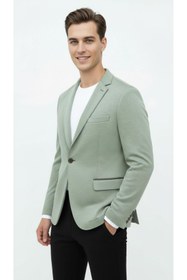 Resim Plus Scorpion Haki Erkek İtalyan Kesim Blazer Ceket - Kol Yamali, Slim Fit, Şık ve Modern Tasarım 