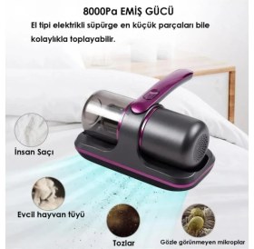 Resim Qasul Şarjlı Mini Uv-C Işınlı El Süpürgesi Çarşaf Yastık Tüy Temizleme Makinesi 5000-8000PA 100W 