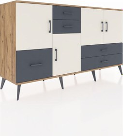 Resim Kronos Konsol 4 Raflı 5 Çekmeceli 4 Kapaklı 176x59x99 Çam-aytaşı/ Çam-aytaşı/antrasit 