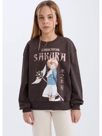 Resim DeFacto Kız Çocuk Sakura Oversize Geniş Kalıp Bisiklet Yaka Sweatshirt D2829A824WNAR227 Antrasit 