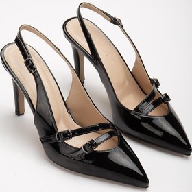 Resim İki Tokalı Arka Açık Siyah Kadın İnce Topuklu Ayakkabı Stiletto-3022-sıyah Siyah 