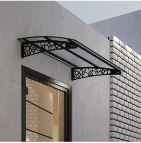 Resim SundurmaX Pratik Metal Sundurma 120x100 Çakıl Taşı Serisi Kapı Üstü Sundurma Siyah - Şeffaf 