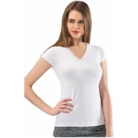 Resim Anıt Bayan Pamuklu V Yaka Kısakol Atlet Body 2840 