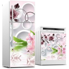 Resim Buzdolabı Ve Bulaşık Makinası Beyaz Eşya Sticker Kaplama Kuğular 
