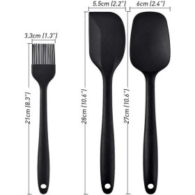 Resim BarkoFix Isıya Dayanıklı Yanmaz Yapışmaz Silikon Spatula Seti 3 Parça Siyah Yumurta Fırçası Hamur Fırçası 
