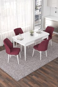 Resim Canisa Nef Serisi 70x114 Açılabilir Mdf Beyaz Masa Takımı Ve 4 Bordo Sandalye 