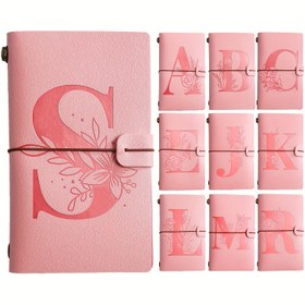 Resim Kadınlar ve Erkekler için Pembe Çiçekli Baş Harfli PU Deri Seyahat Günlüğü, Yeniden Doldurulabilir Not Defteri ile - 11.94 x 20.07 cm - Düğünler, Doğum Günleri, Noel İçin Mükemmel Hediye 