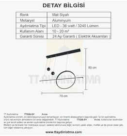 Resim TT AYDINLATMA Tt026-sy Mat Siyah (Gün Işığı) Led Avize Siyah 
