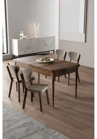 Resim Canisa Exve Serisi 80x132 Açılabilir Barok Ahşap Desen Masa Takımı Ve 4 Cappucino Sandalye Masa Barok Ahşap Desen Sandalye Cappucino 