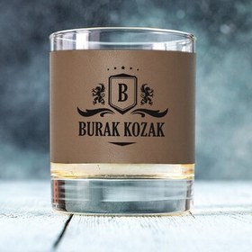 Resim Premium Arkadaşa Hediye Vizon Deri Kaplı Viski Bardağı 