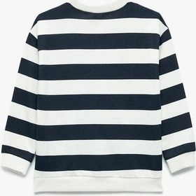 Resim Koton Erkek Bebek Pamuklu Şardonlu Uzun Kollu Bisiklet Yaka Dinozor Baskılı Çizgili Sweatshirt Lacivert 