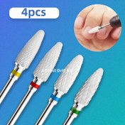 Resim 4 adet Seramik Tırnak Matkap Uçları Seti, 3/32 '' Şaft Profesyonel Mısır Şekilli Seramik Uçlar, Akrilik Tırnak Dosya Uçları Manikür Pedikür Kutikül Jel Tırnak Parlatma için 