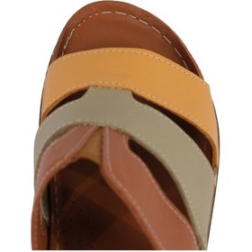 Resim Napa Shoes Hakiki Deri Üç Bantlı Çok Renkli Ortopedik Kadın Terlik Napa-303 Taba 