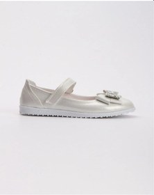 Resim Kaymaz Taban Kız Çocuk Fiyonklu Şık Babet - Beyaz Beyaz 