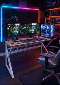 Resim TEKATEL Oyuncu Masası Bilgisayar Masası Ofis masası Metal ayaklı Çalışma Masası Çam - Beyaz 140X60 