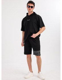 Resim Oceano Kapüşonlu Sweatshirt & Şort Takım - Siyah Siyah 