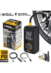 Resim Taşınabilir Şarjlı Hava Kompresörü 6000mah Powerbank Dijital Ekranlı 150 Psı Yedek Uçlu 