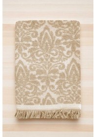 Resim 2 Parça Jakarlı Banyo Havlu Takımı %100 Pamuklu 90x150 Cm Arden Bej Çok Renkli 