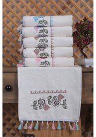 Resim 6 Lı Kanaviçe Çiçek Nakışlı El Yüz Havlu Seti Püsküllü Hediyelik Çeyizlik El Yüz Havlu Takımı 50 X 90 Cm 001 