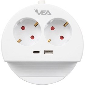 Resim Ve- G1102c 2'li Usb+ Type-c Girişli Anahtarlı 1.5 Metre Grup Priz 1 