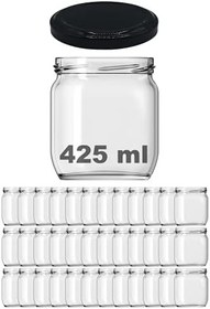 Resim Afracam 425 ml Metal Siyah Kapaklı Şeffaf Cam Kavanoz 36 Adet 
