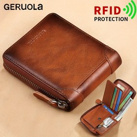 Resim Erkeklerin Gerçek Deri Fermuarlı Kısa Cüzdanı, Vintage Para Klipsi, Çoklu Kart Tutucu ve Madeni Para Cebi, Erkekler için Hediye 