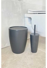 Resim Primanova Pure 2'li Banyo Seti Çöp Kovası + Tuvalet Fırçası Gri Renkli 