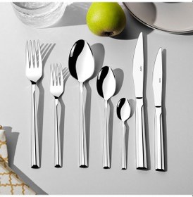 Resim Nehir Milano Sade 12 Kişilik 89 Parça Kutulu Çatal Kaşık Bıçak Takımı Gri 